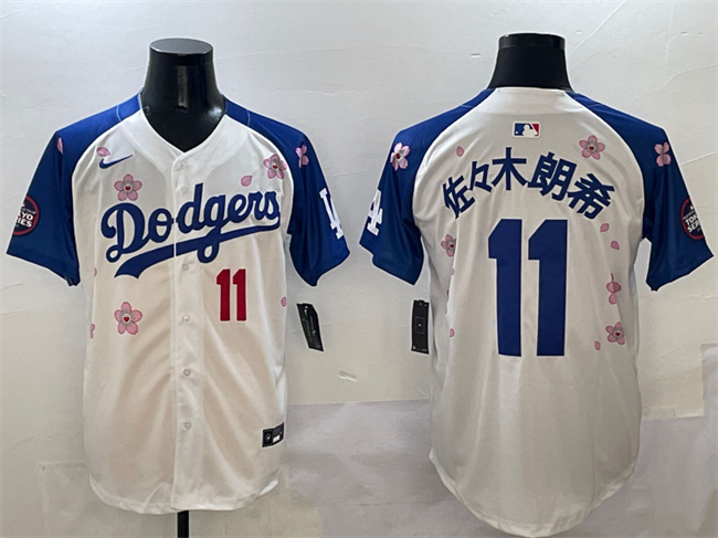 Men's White/Royal Los Angeles Dodgers #11 佐々木朗希 2025 Tokyo Series Limited Stitched Baseball Jersey